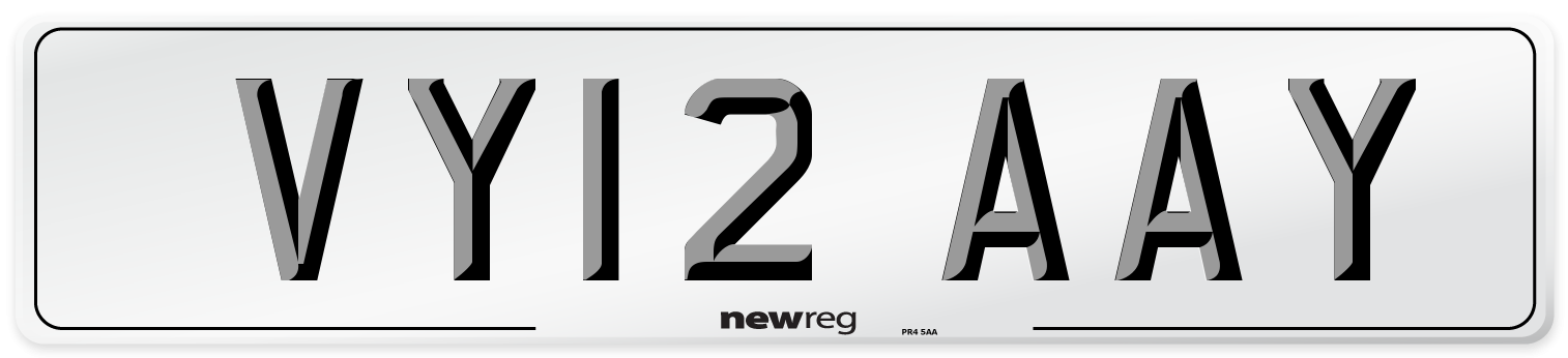 VY12 AAY Number Plate from New Reg